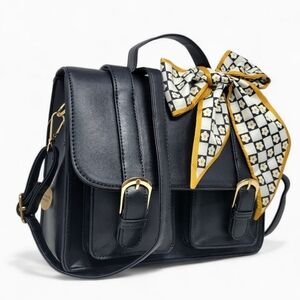 Black Scarf Top Handle Satchel